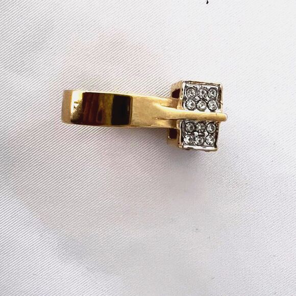New Women’s Gold-tone Large Square Platform cluster shiny Cocktail Ring sz 8 - Picture 5 of 9